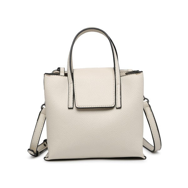 White Women Crossbody Tote bag Small Triple Compartments