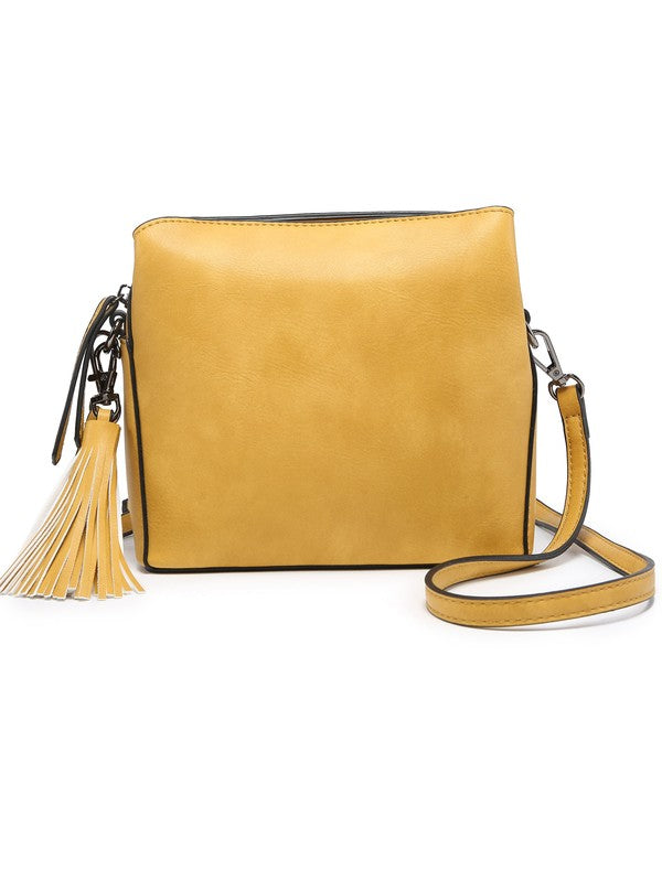 tan  small crossbody bag triple multipockets
