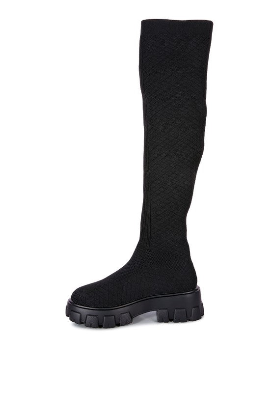 Black LORO Stretch Knit Knee High Boots