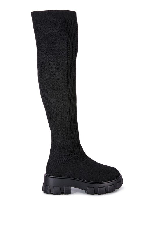 Black LORO Stretch Knit Knee High Boots