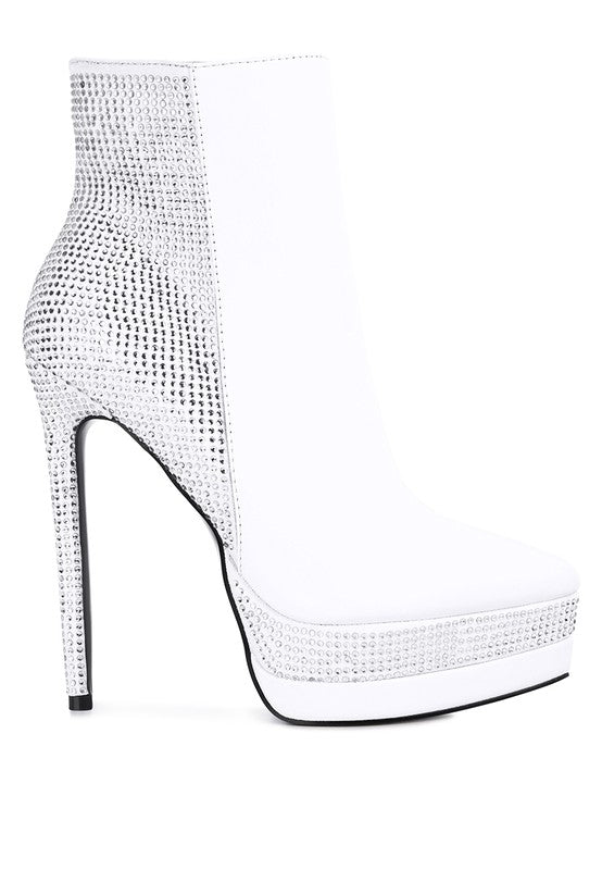 White Diamante Set High Heeled Ankle Boot
