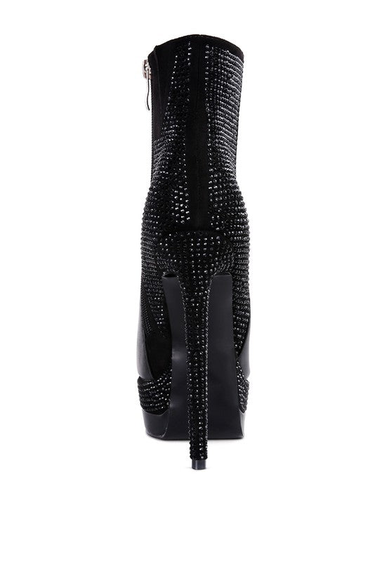 Black Diamante Set High Heeled Ankle Boot