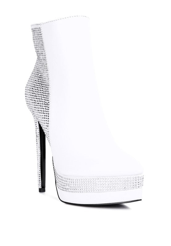 White Diamante Set High Heeled Ankle Boot