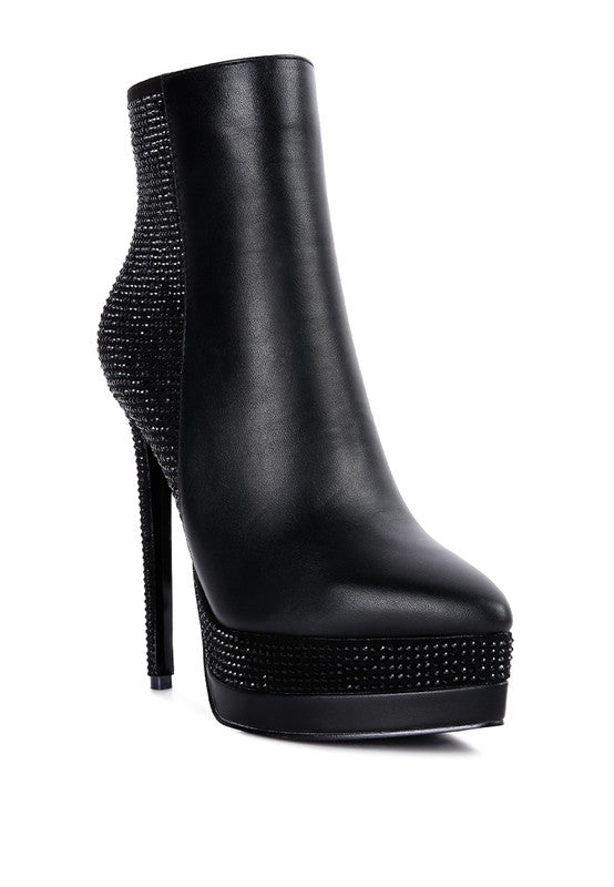 Black Diamante Set High Heeled Ankle Boot