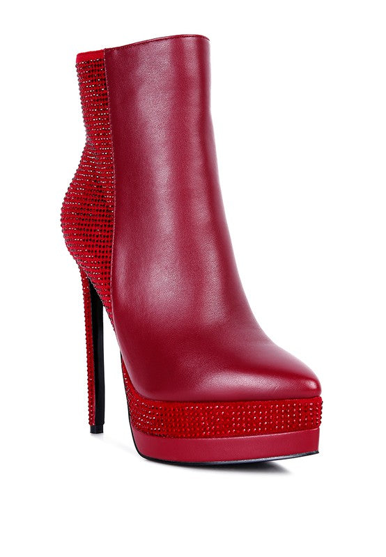 Red Diamante Set High Heeled Ankle Boot