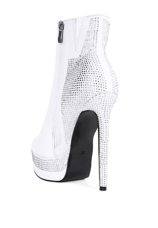 White Diamante Set High Heeled Ankle Boot