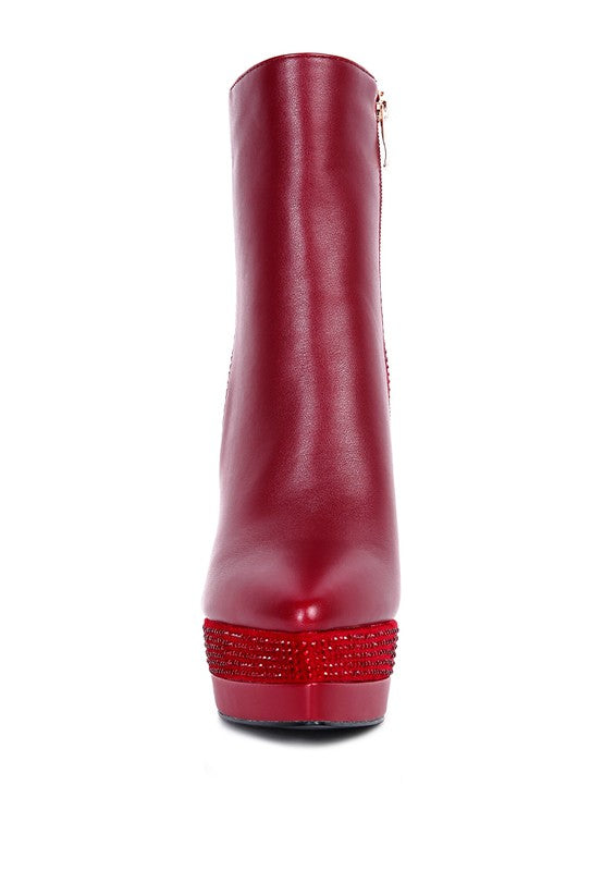 Red  Diamante Set High Heeled Ankle Boot
