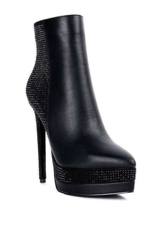 Black  Diamante Set High Heeled Ankle Boot