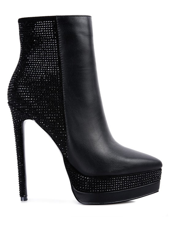 Black Diamante Set High Heeled Ankle Boot