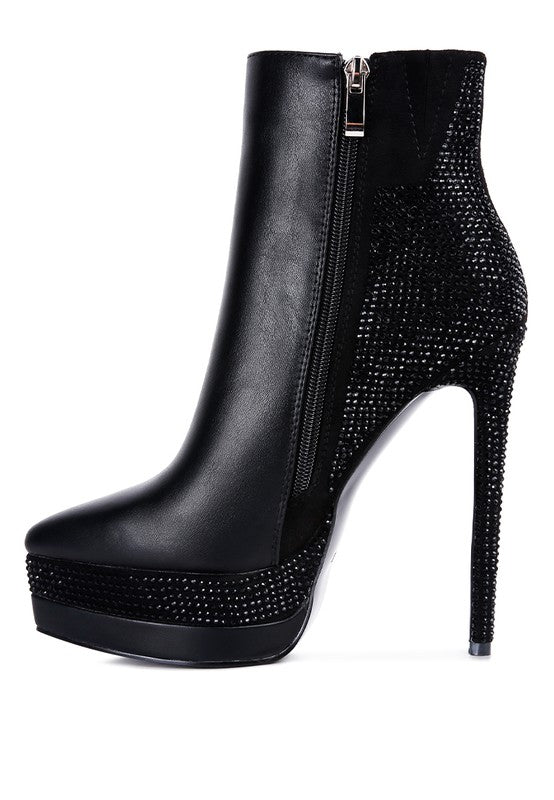 Black  Diamante Set High Heeled Ankle Boot