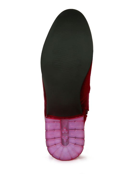 Burgundy Velvet Over The Knee Clear Heel Boots