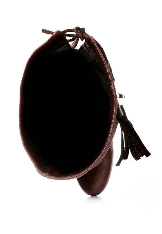 Dark Brown Velvet Over The Knee Clear Heel Boots