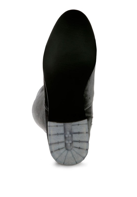 Grey Velvet Over The Knee Clear Heel Boots