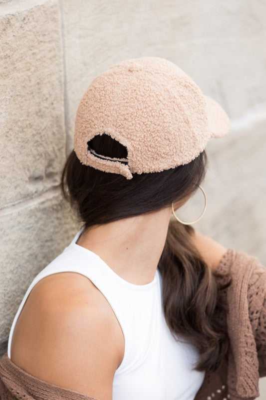 Lt Carmel Boucle Sherpa Teddy Bear Knit Ball Cap