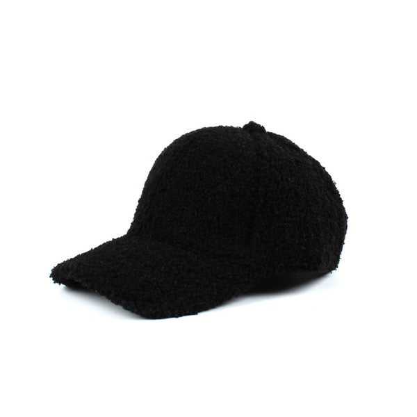 Black Boucle Sherpa Teddy Bear Knit Ball Cap