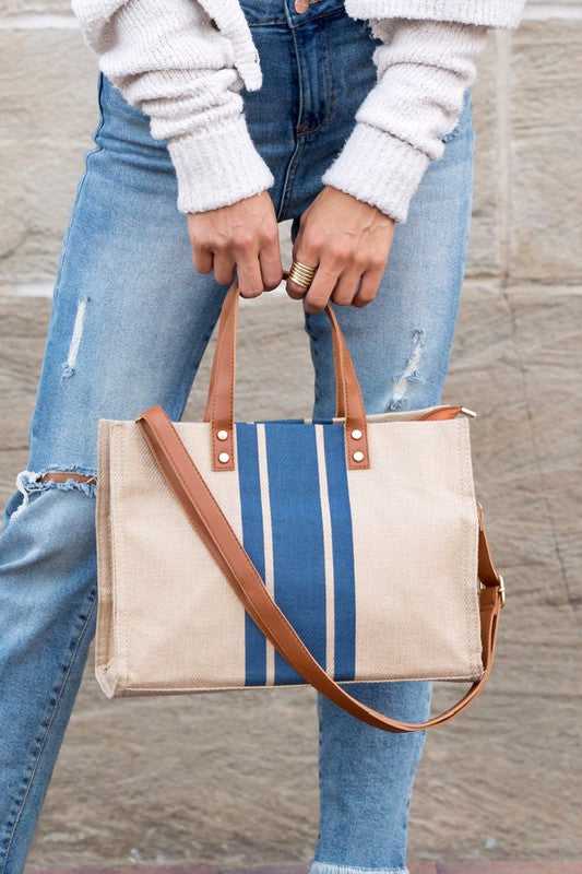 Blue Canvas Stripe Tote
