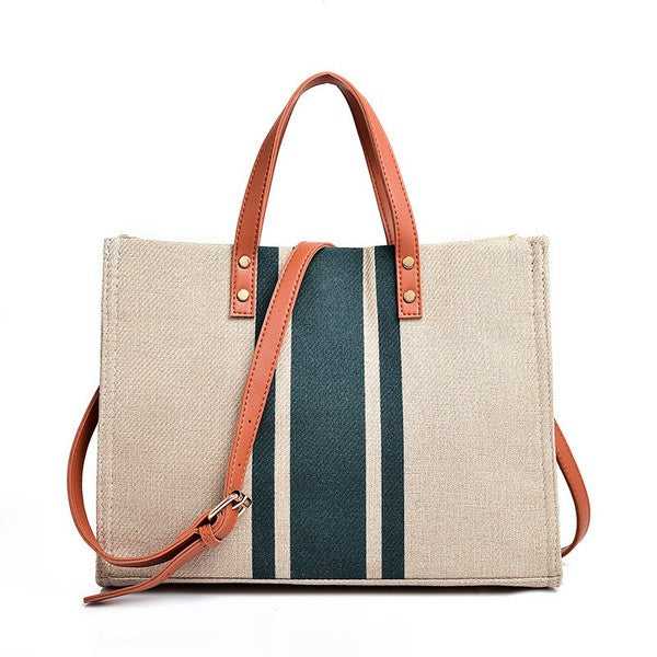 Black Canvas Stripe Tote