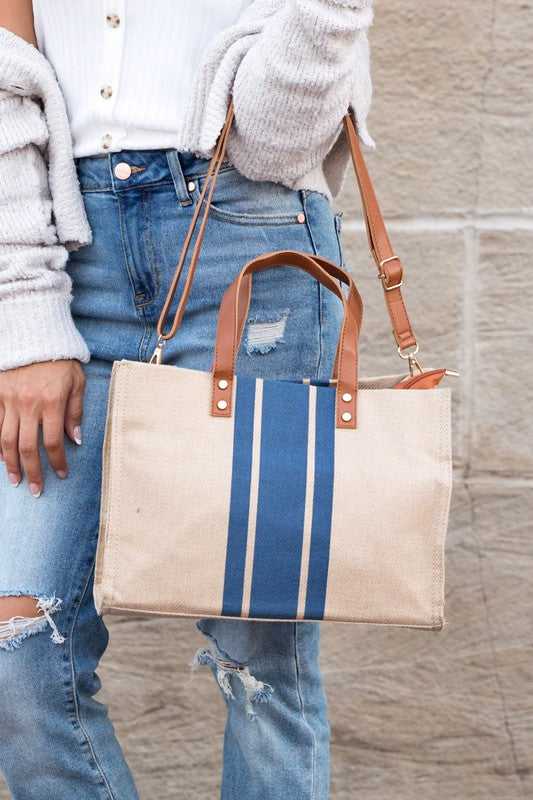 Blue Canvas Stripe Tote