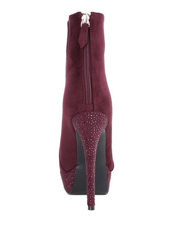 Burgundy Espiree Microfiber High Heeled Ankle Boots