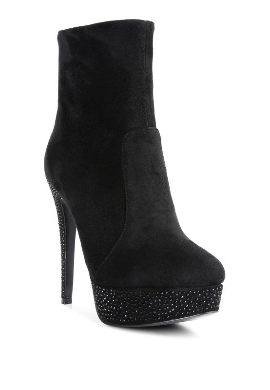 Black Espiree Microfiber High Heeled Ankle Boots