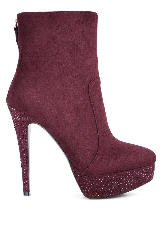 Burgundy Espiree Microfiber High Heeled Ankle Boots