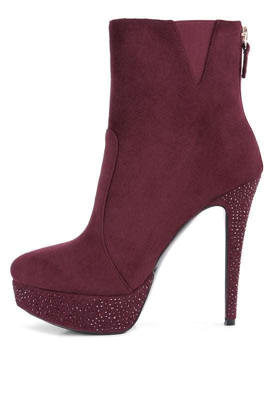 Burgundy Espiree Microfiber High Heeled Ankle Boots
