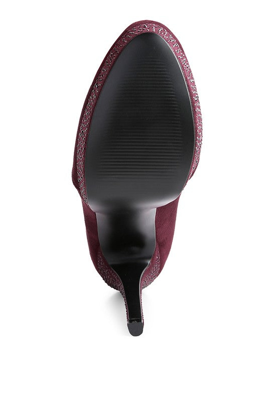 Burgundy Espiree Microfiber High Heeled Ankle Boots