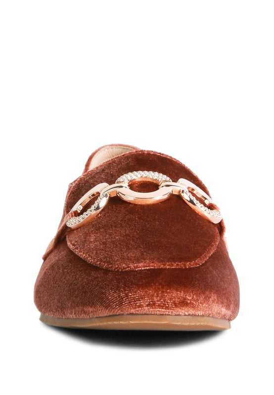 Brown Croc Textured Metal Show Detail Loafers