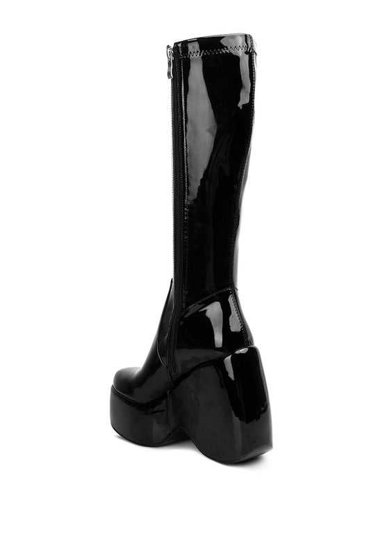 Black Patent High Platfrom Calf Boots