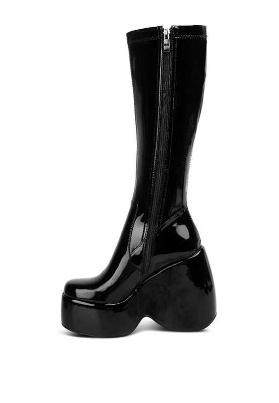 Black Patent High Platfrom Calf Boots