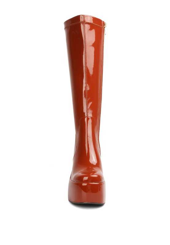 Tan Patent High Platfrom Calf Boots