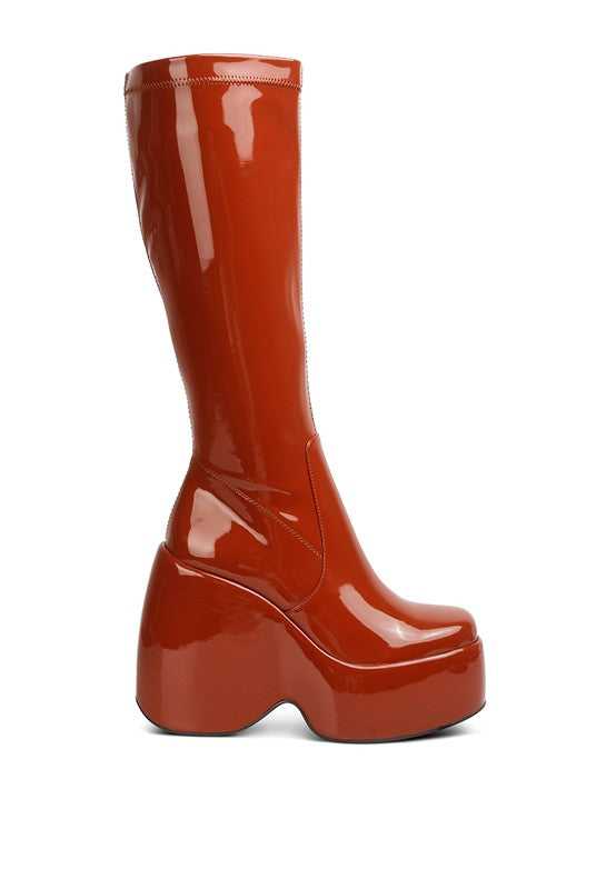 Tan Patent High Platfrom Calf Boots