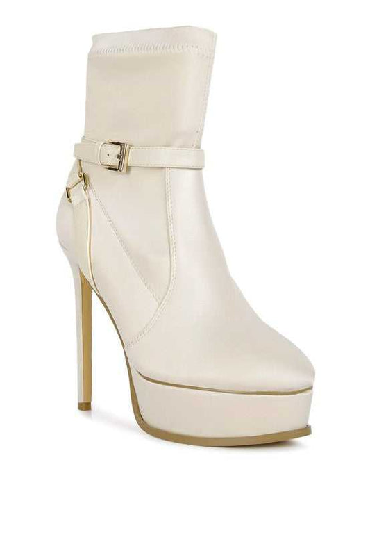 Beige Satin Stiletto Ankle Boot