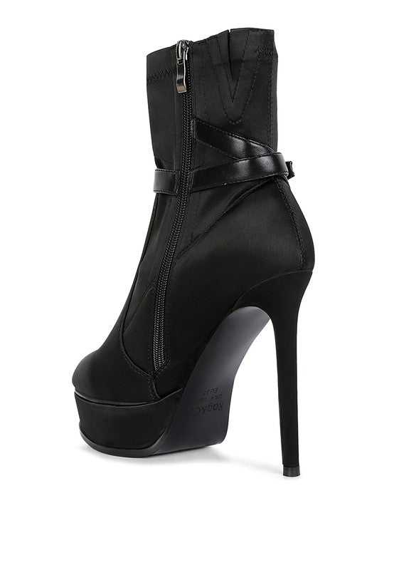 Black Satin Stiletto Ankle Boot