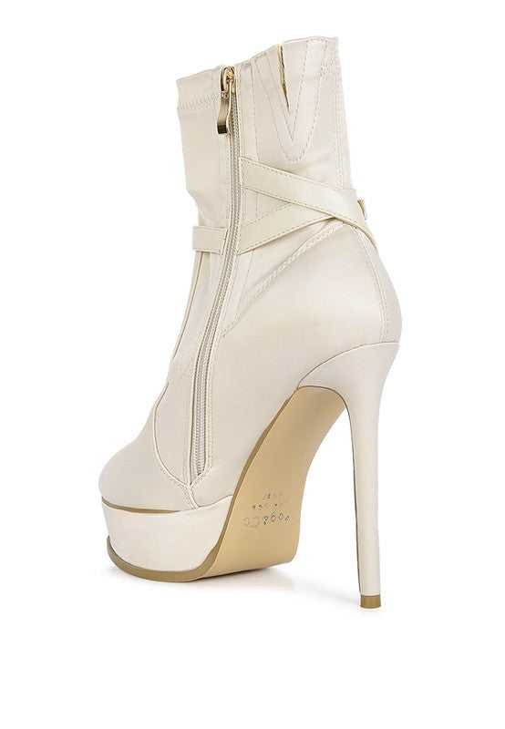 Beige Satin Stiletto Ankle Boot