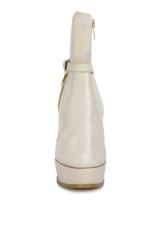 Beige Satin Stiletto Ankle Boot