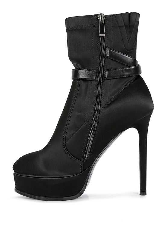 Black Satin Stiletto Ankle Boot