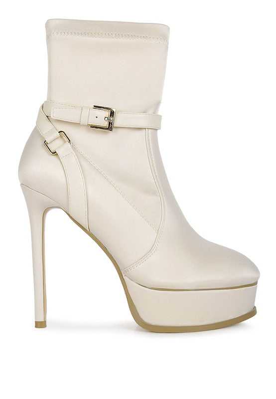 Beige Satin Stiletto Ankle Boot