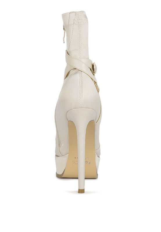 Beige Satin Stiletto Ankle Boot