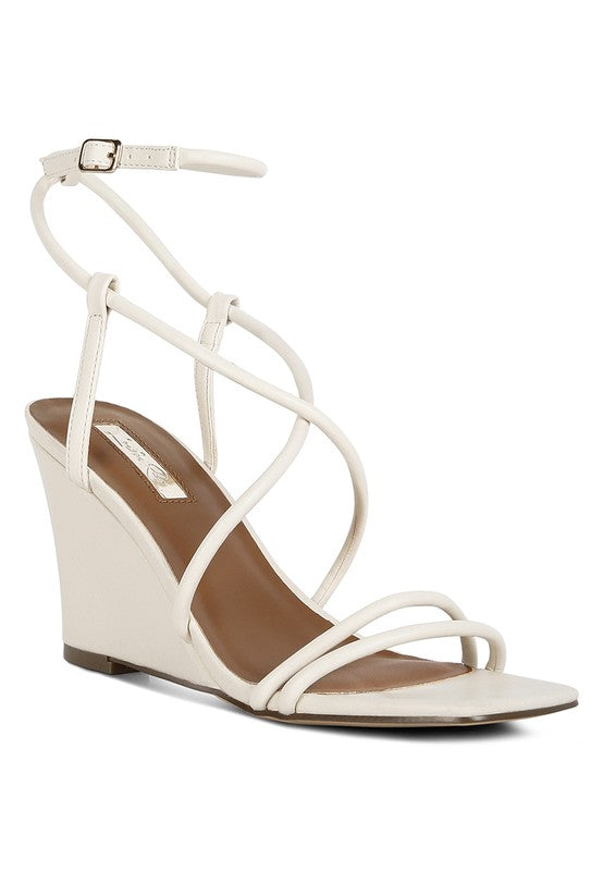 White Ankle Strap Wedge Sandals