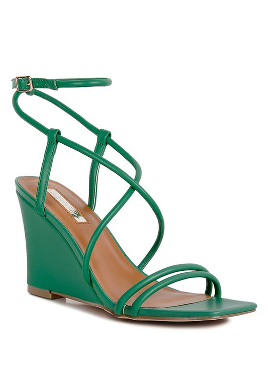 Green Ankle Strap Wedge Sandals
