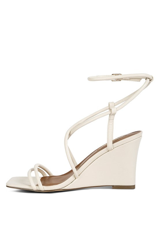 White Ankle Strap Wedge Sandals