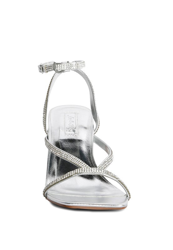 Silver Crush It Diamante Mid Heel Sandal