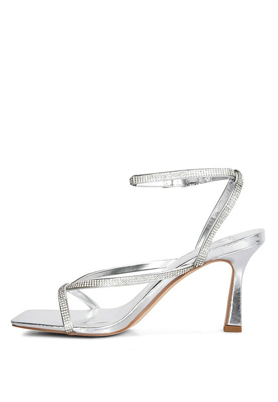 Silver Crush It Diamante Mid Heel Sandal