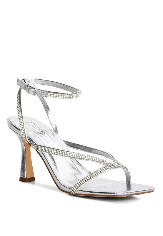Silver Crush It Diamante Mid Heel Sandal