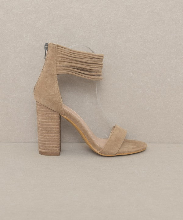 Khaki Suede Strappy Ankle Wrapped Heel