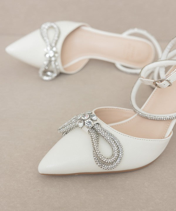 White Bow Front Kitten Heel