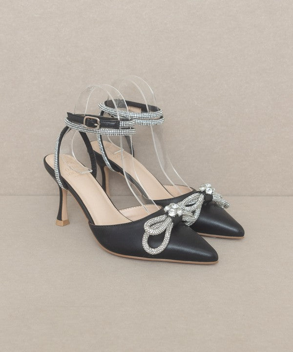 Black Bow Front Kitten Heel