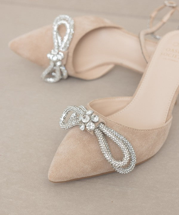 Tan Bow Front Kitten Heel