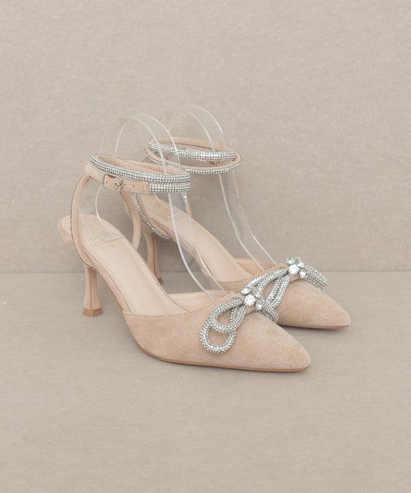 Tan Bow Front Kitten Heel